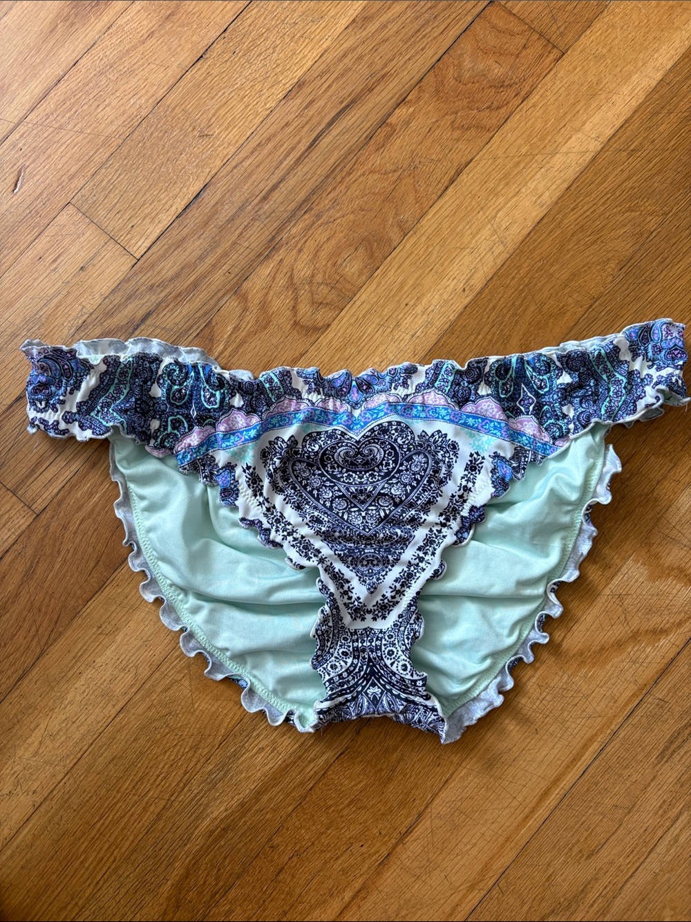 Victoria's Secret Mint and Navy Paisley Ruffle Bikini Bottoms